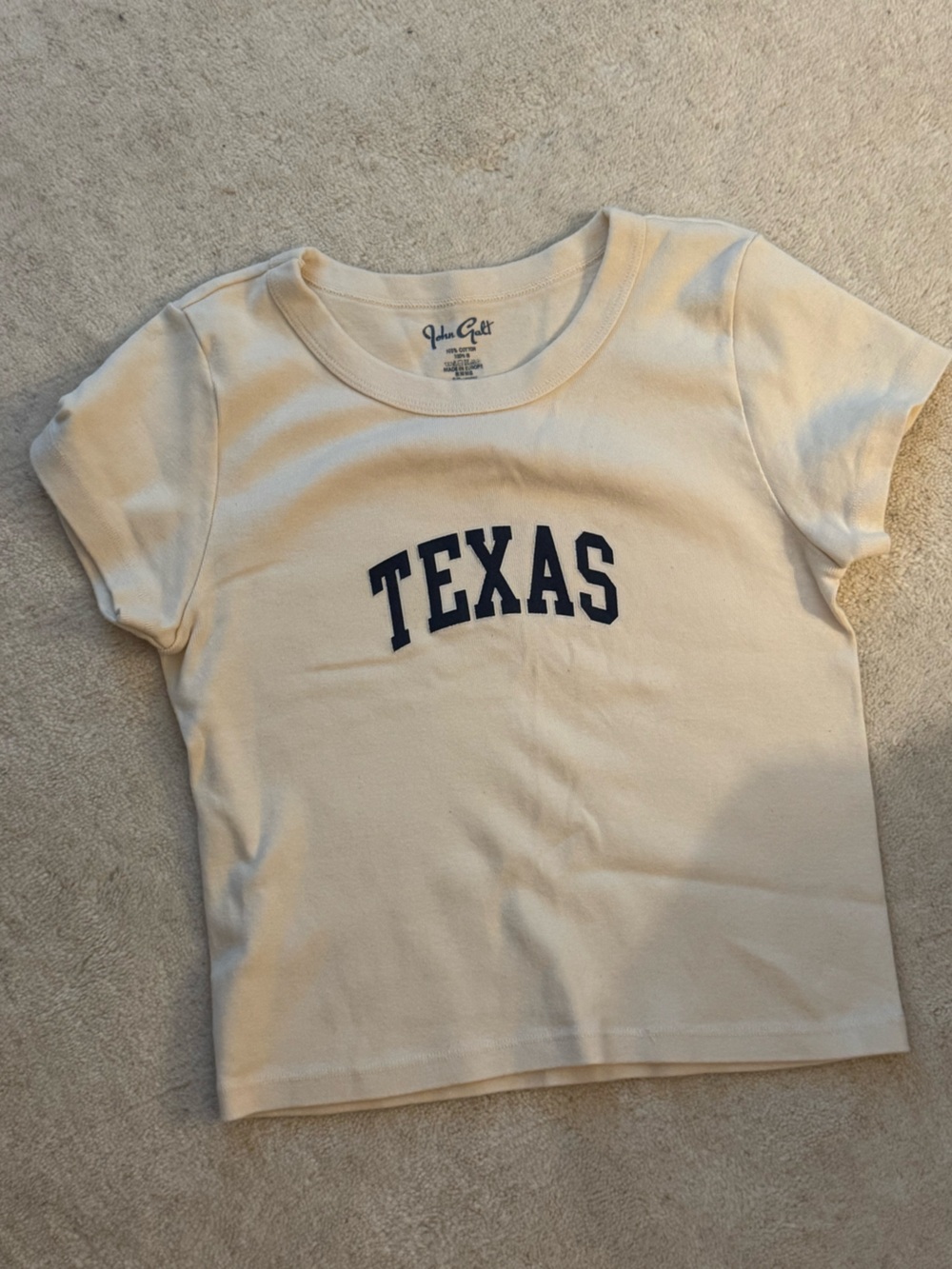 Brandy Melville Cream Short Sleeve 'TEXAS' Tee with Navy Print